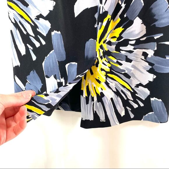 Adrianna Papell Black & Yellow Floral Side Twist Jersey Dress Size 6 - Picture 3 of 8